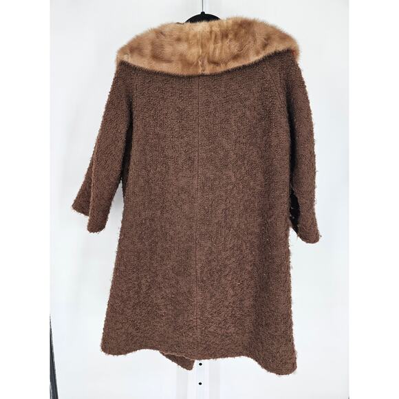 Gorgeous 1950s Boucle Wool Penny Lane Car Coat With Fur Size M/L Mod - Picture 5 of 8